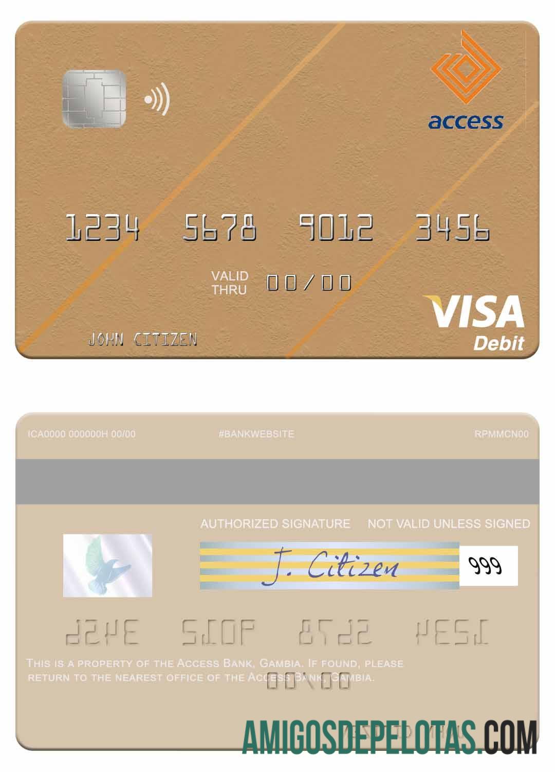 Cartão de débito Visa do Gambia Access Bank exemplo